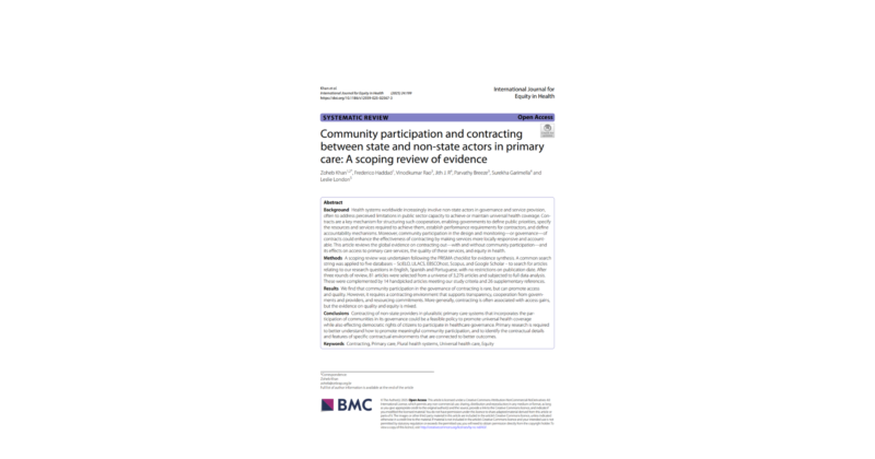 capa da pesquisa Community participation and contracting between state and non‑state actors in primary care