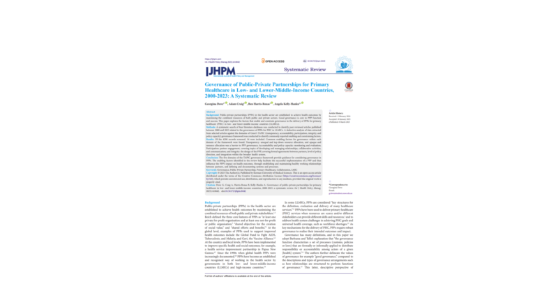 Capa da pesquisa Governance of Public-Private Partnerships for Primary Healthcare