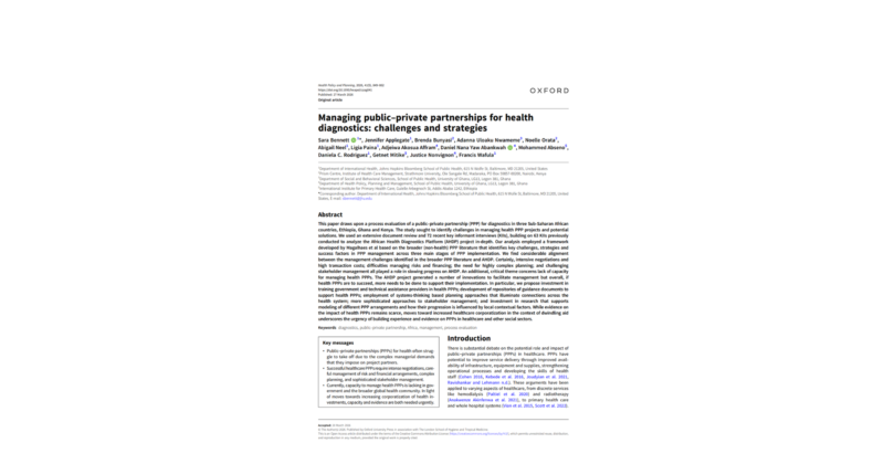 Capa da pesquisa Managing public–private partnerships for health diagnostics