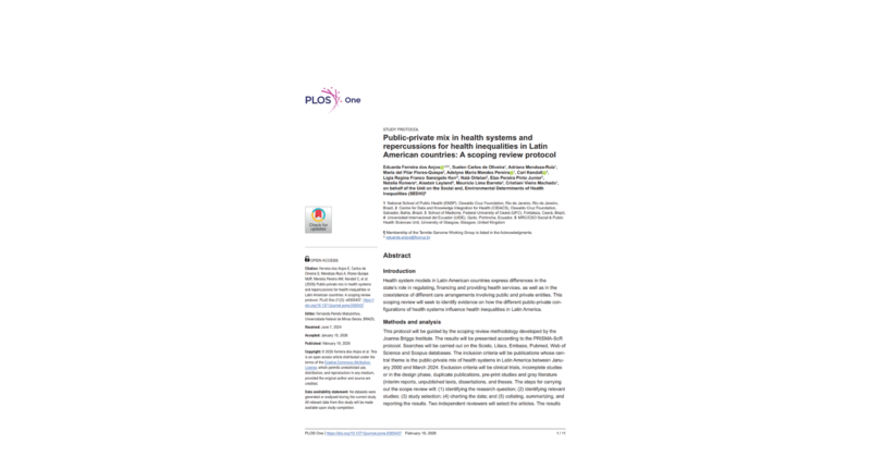 Capa do estudo Public-private mix in health systems and repercussions for health inequalities in Latin American countries
