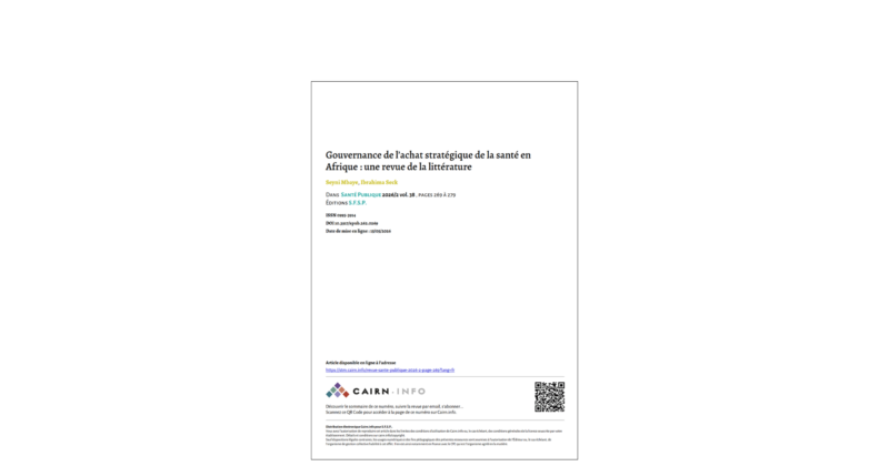 capa de Gouvernance de l’achat stratégique de la santé en Afrique - une revue de la littérature