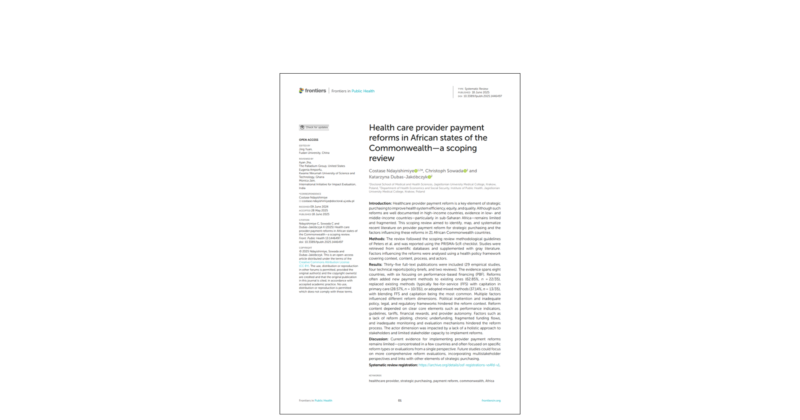 Capa da pesquisa Health care provider payment reforms in African states of the Commonwealth