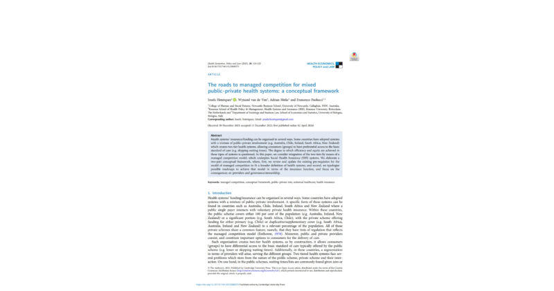 Capa da pesquisa The roads to managed competition for mixed public-private health systems: a conceptual framework